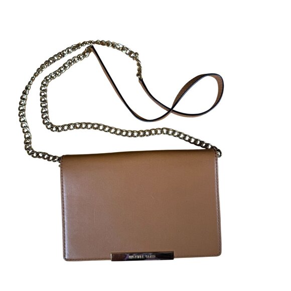 Michael Michael Kors Lana Leather Wallet Clutch Crossbody Bag in Khaki Tan - Picture 1 of 14